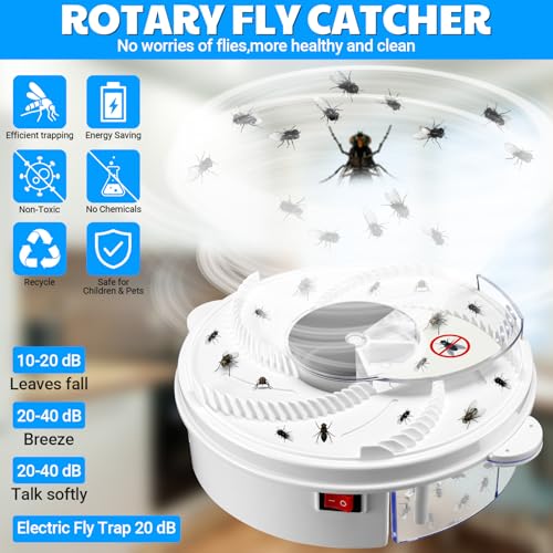 Qualirey Electric Fly Trap Automatic Rotating Insect Catcher,Batteries | Rotating Fly Gnat Trap Mechanism, UV Light Attracts Insects, Chemical-free Reusable for Outdoor Indoor Kitchens Patios - style: Batteries