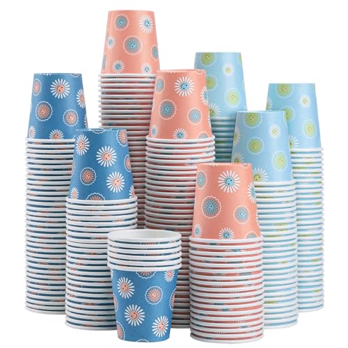 SIUQ 1200 Pack 3 oz Paper Cups, Small Disposable Bathroom Cups 3 Ounce | Ideal for Mouthwash, Coffee, Parties, Picnic, BBQ, Travel & Events. Sturdy Mini Paper Cups with Daisy Print for Home/Office. - color: Daisy 3oz-1200 pack