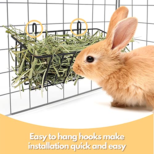 Rabbit Hay Feeder - 2Pcs Metal Hay Holder for Bunny & Guinea Pig | Grass Rack for Chinchilla Cage, Reduce Mess, Feeding Accessory for Small Animals, 9x4x3 Inch