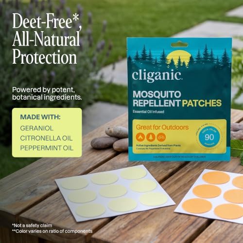 Cliganic Mosquito Repellent Stickers for Kids & Adults (90 Pack) - Solid Patches, Natural DEET-Free, Essential Oil Infused, Insect Repelling Garments - size: 90 Count (Pack of 1)