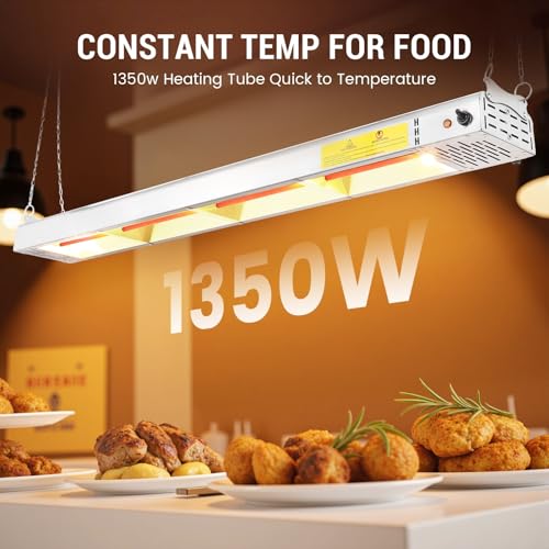 48-Inch Food Heat Lamp, 1350W Overhead Electric Strip Heater, 115V | Keep Food Warm, Stainless Steel, Adjustable Hanging or Stand, Food Warmers for Parties Buffet, Restaurant, kitchen, Silver - size: 48 Inch