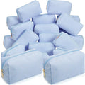 Sanwuta 20 Pcs Seersucker Cosmetic Bags Bulk, Striped Zippered,Light Blue | Makeup Bags Women Pouch, Large Preppy Storage Toiletry Travel Pouch for Wedding Bridesmaid Bride Favor Back to Teacher Gift - color: Light Blue