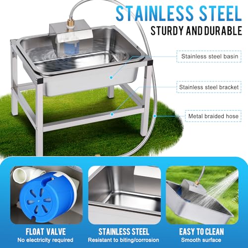 3Gal Automatic Dog Water Bowl Dispenser for Large Dogs Outdoor | Elevated Dog Water Bowl with Stand, Stainless Steel Pet waterer with Float Valve for Large Breed, Reduces Neck Pressure
