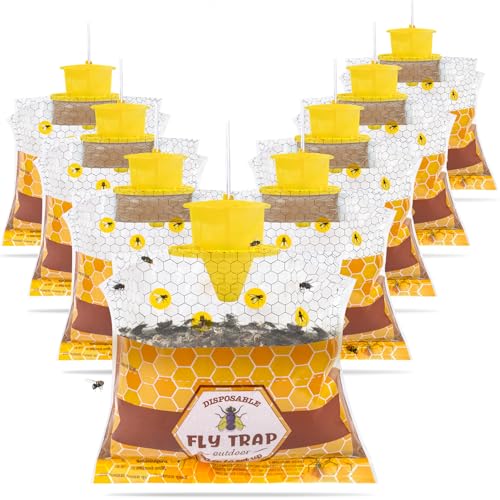 Disposable Hanging Fly Traps Outdoor Bags with Dissolvable Bait-8 Pack | 30g Pre-Baited Fly Hunter for Flying Insects, Weatherproof Outdoor Fly Bags, Fly Catcher for Chicken Coop Barn Ranch Farm - size: 8 Packs
