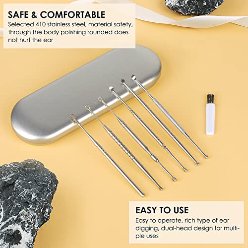 Ear Wax Removal Kit Ear Wax Cleaner Ear Wax Remover Silver | 6 Pcs Ear Cleaner Stainless Steel Ear Cleaning Kit Spoon and Curette for Adults Reuse Daily Home and Travel Use - color: Silver