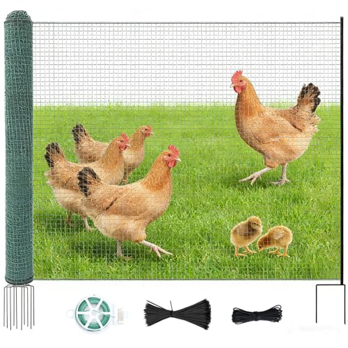 Non Electric Fence Netting 40" x100', Boundary Fence with Double Spiked Posts, Portable Poultry Fencing for Dogs, Chickens, Ducks, Turkeys in Backyard, Garden, Farm