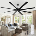 ZMISHIBO 96 Inch Industrial Ceiling Fan without Light, 8 Aluminum Blades | DC Motor, Damp Rated, 6 Speeds, Remote Control, 3 Downrods, Flat/Sloped Ceiling, Commercial, Farmhouse, Garage, Warehouse - color: Black, size: 96inch