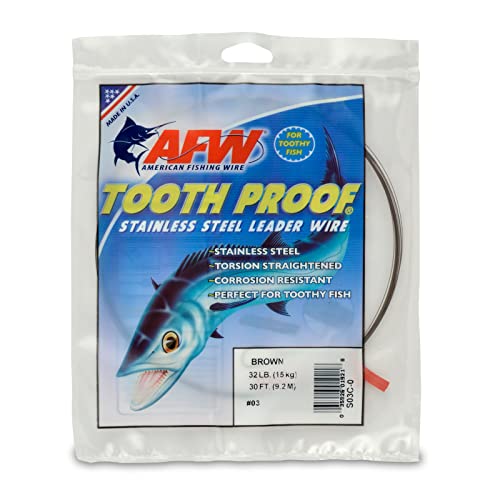 AFW Tooth Proof Fishing Line - Single Strand | High-Strength Stainless Steel Tooth Proof Fishing Line Single Strand Leader Wire Versatile Applications 360 lb test USA Made - color: Camo, style: #3, 32 Lb Test, 30 Ft