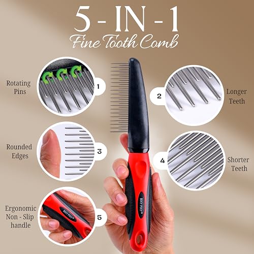 Poodle Comb with Rotating Teeth - 5-in-1 Dog Dematting Tool - Used for Small Size Breeds and Puppies - Cat Comb for Shedding and Deshedding - size: Rotating Comb