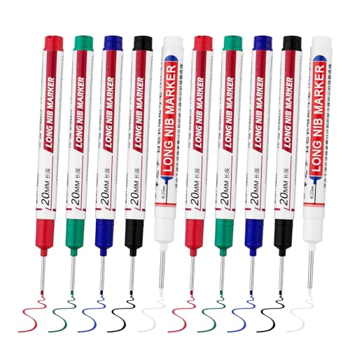 10 PCS Long Head Deep Hole Marker Pens,20mm Long Nib Marker, Longs Nose Markers, Waterproof Construction Markers Marking Tool,Permanent Markers Carpenter Ink marker Pens,Metal marking Pens - color: 10PCS-20MM-Red/Blue/Green/Black/White