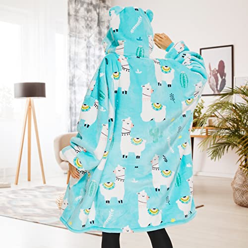 THREE POODLE Wearable Blanket Hoodie for Women, Oversized Sherpa Sweatshirt Blanket for Adults Men, Cozy Alpaca Hooded Blankets, Gifts for Teen Girls Women Mom Sister - color: Alpaca, size: Adult