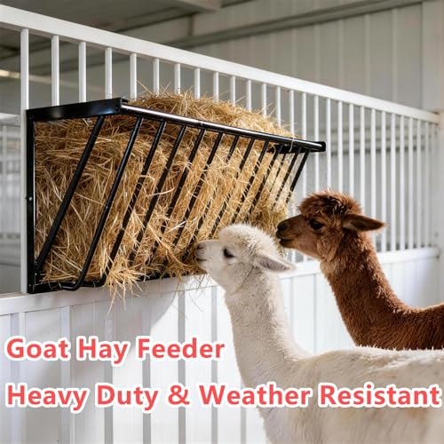 Goats Hay Feeder, 35.5'' Long, Heavy Duty Iron Wall Hay Rack, Blanket Holder, Large Capacity for Goats,Horses,Cattle and Other Livestock, Farm Indoor and Outdoor Use, Black - size: 35 in