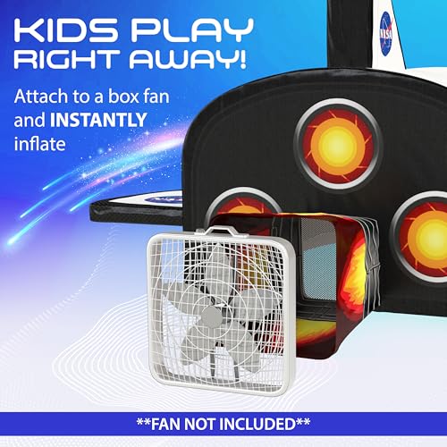 W&O Space Explorer Inflatable Fort with Lights & Sound - Fan Not Included | Rocket Ship Aerodome with LED Lights, Blast-Off Sound Button, Easy Entry/Exit, Space Adventure Play. Great Gift, Ages 3-12 - color: Space Shuttle