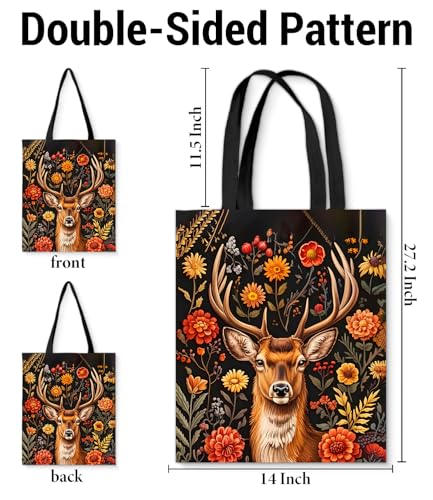 Vintage Botanical Animal Canvas Tote Bag for Women, Aesthetic Floral Animal Reusable Shoulder Bag for Shopping - color: 17