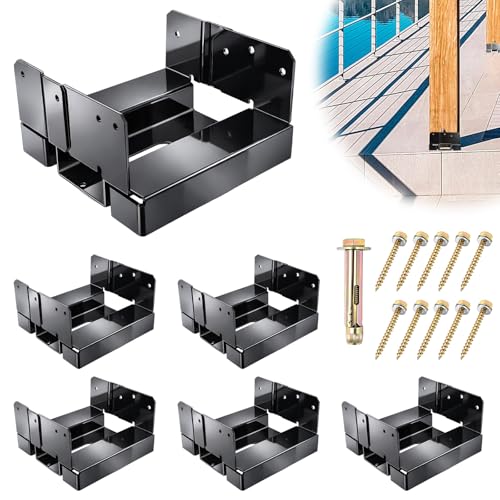 6x6 Post Base for Concrete Heavy Duty Galvanized Post Anchor Base | Post Bracket Kit with 1" Standoff for Deck Patio/Gazebo/Pergola - style: Black With Accessories
