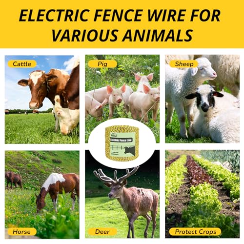 RIOOP Electric Fence Wire Polywire 3366 Feet/1026Meters | Portable Livestock Fencing, 6 Stainless Steel Strands for Reliable Conductivity, Rust Resistance, UV Resistant - size: 3366 Feet/1026Meters