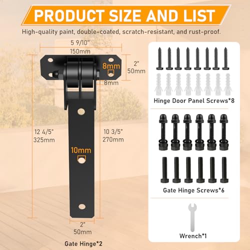Heavy Duty Gate Hinges, 900 Lbs Capacity and Sealed Built-in Ball Bearings | 13" Bolt-On or Weld-On Hinges,180° One-Way Open Gate Hinges for Wooden/Metal Gates,Driveway Gates,Fence, Sheds( Matte black)