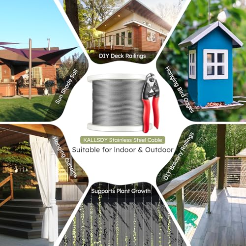 600FT 1/8" Stainless Steel Cable for Railing, 7x7 Wire Rope | Marine-Grade T316 SS, High Strength, Flexible for Deck Cable Railing System Kit, DIY Balustrades, Comes with a Cutter - size: 600 ft