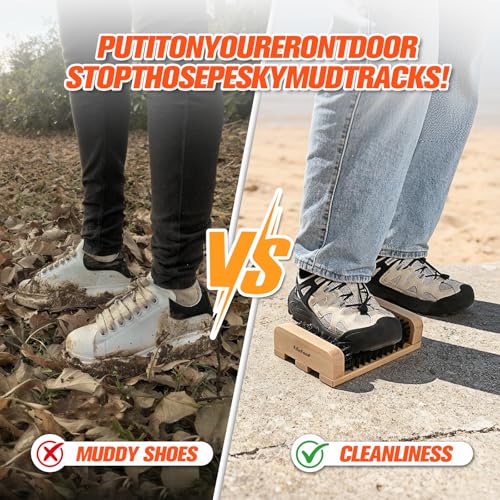 Wooden Boot Scraper Outdoor Heavy Duty Shoe Brush Cleaner for Muddy Boots, Dual Bristle Entryway Shoe Cleaner System for Home Entrance Garage Farm Snow Rain Durable Hardwood Base