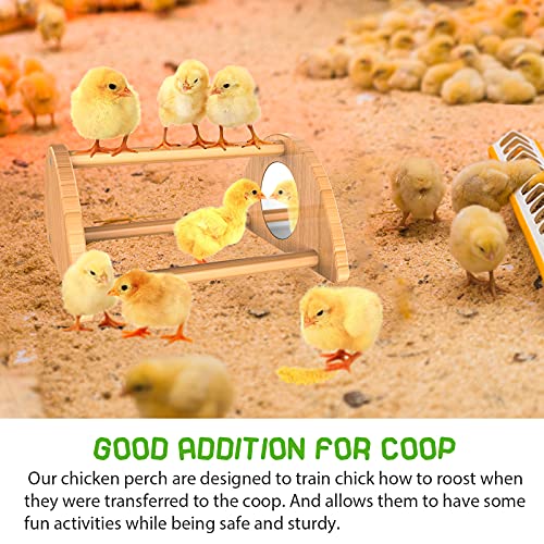 Mini Chick Perch with Mirror, Bamboo Roosting Bar | strong roosting bar for coop and brooder, training perch for large birds, hens, parrots, macaw, easy assemble&clean,fun toys