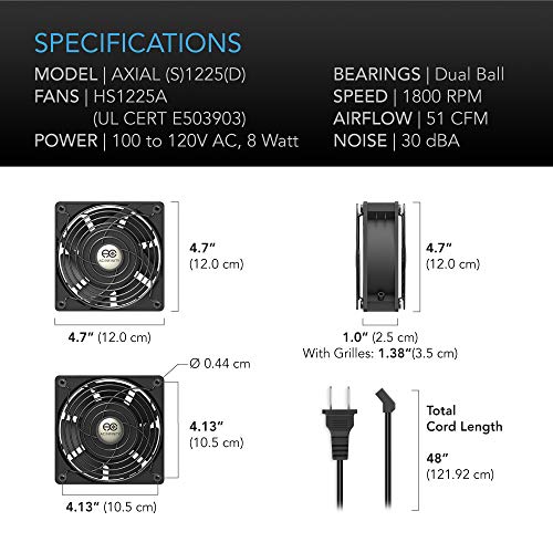 AC Infinity AXIAL S1238, 120mm Muffin Fan with Speed Controller | UL-Certified for Doorway, Room to Room, Wood Stove, Fireplace, Circulation Projects - size: Single 120 x 120 x 25 mm, Speed Controller