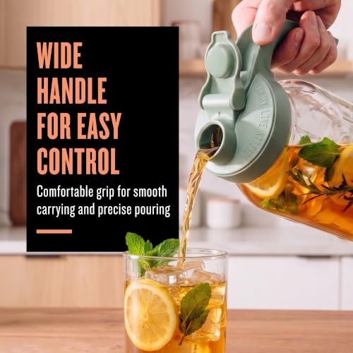County Line Kitchen 64 oz Mason Jar Glass Pitcher With Lid - Sage | Heavy-Duty Glass Mason Jar Pitcher - Leak-Proof Lid, Wide Mouth & Easy Pour Spout (64 oz) - color: Sage