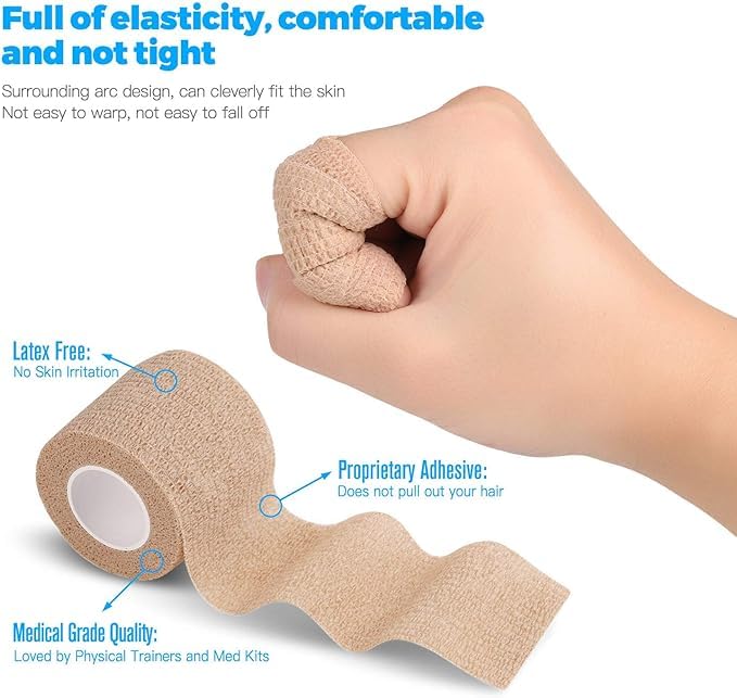 Self Adhesive Bandage Wrap, Sport & Athletic Wrap Cohesive Bandage, Medical Tape in First Aid Kit Breathable Vet Wrap for Wounds, 2" X 5 Yards 8 Rolls (Skin) - color: Skin