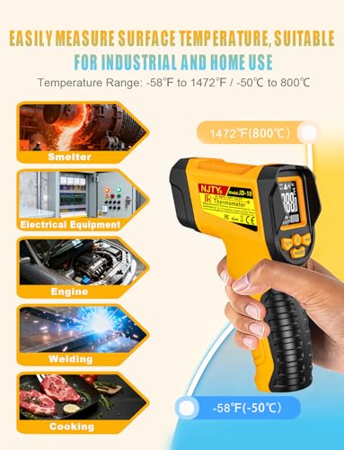 JD-10 Infrared Thermometer Gun, -58°F to 1472°F, 13-Point Laser | 0.5-second response and adjustable 0.10-1.00 emissivity for cooking, griddles, HVAC, automotive, and industrial surfaces - color: Yellow
