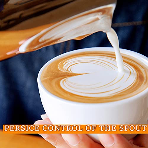 HOMEE Milk Frothing Pitcher 12oz Stainless Steel Steamer Jug Eagle Spout | Espresso Milk pitcher Pitcher With Heat Resistant Silicone Grip Pads, Expresso Machine, Latte Art, Silver
