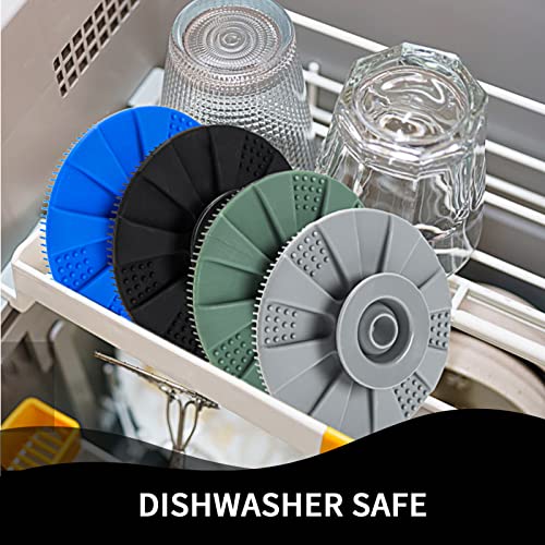 Silicone Dish Scrubber, Non-Scratch Scrub Spong for Washing Dish, Pot, Pan | Kitchen Silicone Sponge, Fruit & Vegetable Cleaning Brush, Reusable Dishwashing Scrubber, Suction Up Hang Designed, 3 Pack - color: 3pcs Black+olive Green+gray