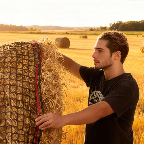 VEVOR Round Bale Hay Net, 4.92 x 4.92 x 4.92 ft, 1.65 inch Holes, PE Material, Knotless Design, with Self-Locking Zip Ties, Needle Shuttle, and Repair Twine, Slow Feeder Round Bale Net for Horses - size: 4.92 x 4.92 x 4.92 ft