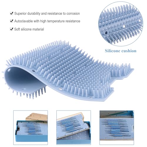 REEHUT Double Layer Autoclavable Instruments Storage Box Instruments Sterilization Tray Case with Silicone Mat
