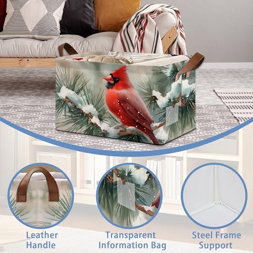 Red Cardinal Storage Baskets,Snow Winter Foldable Organizer Bin with Handles for Home Living Room Bedroom Closet Box 17x11.5x10Inch - color: Red Cardinal Snow Winter