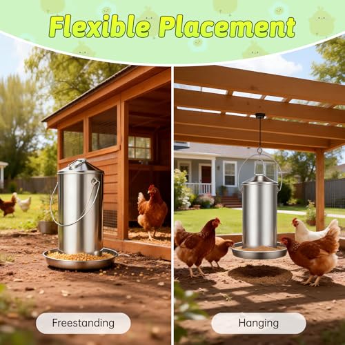 8.8 LB Stainless Steel Chicken Feeder, Gravity-Fed Poultry Feeder for Chickens & Ducks, Rust-Resistant Weatherproof Metal Feed Box with Handle, Large Capacity, Dry Feed Only