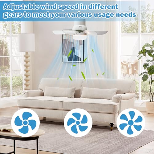 17.3in Solar Ceiling Fan Light,Small Solar Powered Rechargeable Ceiling Fan, 3 Color Light＆Remote Control, Built in 10000mah Battery for Outside Gazebo Canopy Tent, Chicken Coop,Camping