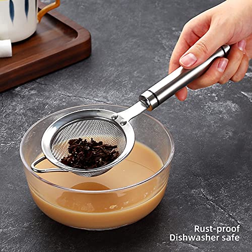 304 Stainless Steel Fine Mesh Strainers for Kitchen, Colander-Skimmer with Handle, Sieve Sifters for Food, Tea, Rice, Oil, Noodles, Fruits, Vegetable - size: 3.35 in Small