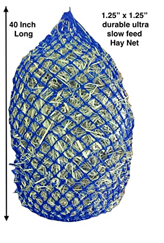 Majestic Ally 1.25”x1.25” Holes Ultra Slow Feed 40” Very Sturdy Hay Net with Bottom Ring for Goat, Sheep, Simulate Grazing and Reduces Waste (Red) - color: Red