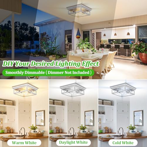Kondras Antique White Hallway Light Fixture, 2-Light Farmhouse Flush Mount Ceiling Lighting, 1-Pack Metal Kitchen Lighting Fixture, Square Close to Ceiling Lamp for Bedroom Living Room Entryway - color: White, size: 1-Pack