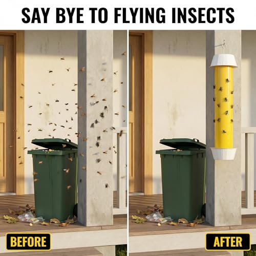 Sticky Fly Traps Indoor Outdoor 6 Pack, Super Sticky Hanging Hook Non-Toxic Fruit Fly Traps for Wasps Insects Moths Mosquitoes Fruit Flies Spiders Fleas Bugs and Gnats,Family and Pet Safe