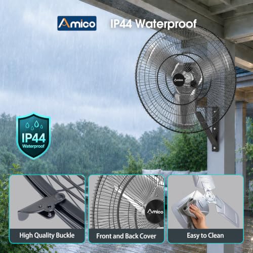 Amico 30 Inch Industrial Wall Mounted Fan with Remote | DC Motor, 8 Speeds, High Velocity, Commercial Shop Fan with Timer for Patio, Warehouse - size: 30 inch