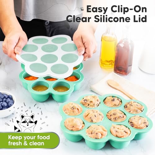 KeaBabies Silicone Food Freezer Trays with Lid, 2oz x 10 Pods(Alpine Green) | Baby Food Storage Containers, Easy Puree Meal Prep, Breast Milk Silicone Freezer Molds, Dishwasher, Microwave Safe, BPA-Free - color: Alpine Green
