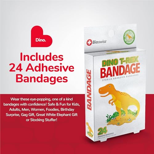 BioSwiss Bandages, Dinosaur Shaped Self Adhesive Bandage Set, Latex Free, Sterile Wound Care, 24 Count - size: 24-Count Box, style: Dinosaur
