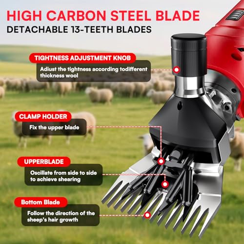 Cordless Sheep Shears,2600RPM Electric Sheep Shearing Clippers with 2 Pcs Rechargeable 4000mAH Battery, 6 Speed Heavy Duty Livestock Haircut for Grooming Sheep Goats Cattle Thick Coats Animals - size: CordlessSheepShears