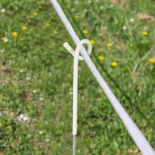 Therwen 50 Pcs 41 Inches Pig Tail Step in Fence Post Heavy Duty Pig Tail Fence Post Metal Spring Steel Posts for Fencing for Garden Horse Cattle Farm, White