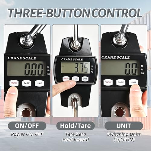 Digital Hanging Scale, 1100lb/500kg Crane Scale, Handheld | Mini Crane Scale with LCD Display and Hooks, Aluminum Alloy Body for Hunting, Outdoor, Fishing, Farm (Black) - color: Black-1100lb