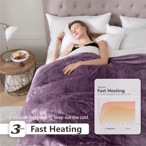 Wapaneus Heated Blanket Electric Full Size 72"x84" with 10 Heating Levels 12 Timer Settings and 8 Hours Auto-Shut Off,Flannel Fast-Heating Electric Blanket,ETL Listed Machine Washable,Purple - color: Purple, size: 72*84in