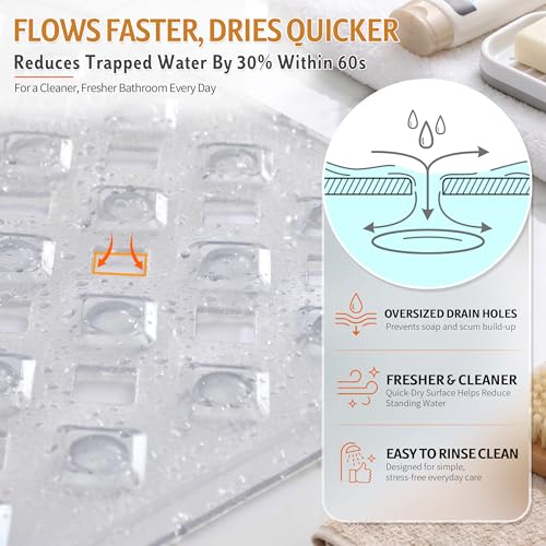 Yimobra Bathtub Mat Non Slip, Shower Mat with Strong Suction Cups & Drain Holes, 28"X16", Anti Slip Bath Tub Mat for Inside Shower, Machine Washable Fast Drying, Bathroom Essentials, Clear - color: Clear, size: 27.5 X 15.5 Inch