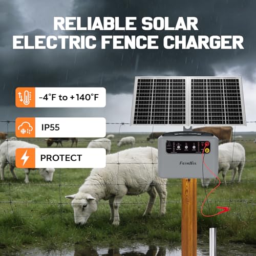 6-12KV Adjustable Output 30 Miles 1.5J Solar Electric Fence Charger | SEF-02, High-Efficiency 15W Solar Panel for Livestock, Farms & Remote Pastures, 12V 7Ah Battery, 24H Uninterrupted Protection - color: Gray
