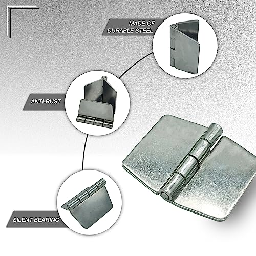 4 Pieces Weldable Hinges Heavy Duty, Steel Butt Hinge, 2.4 x 2.9 inch | Weld Hinges, for Heavy Gates, Doors, Silver