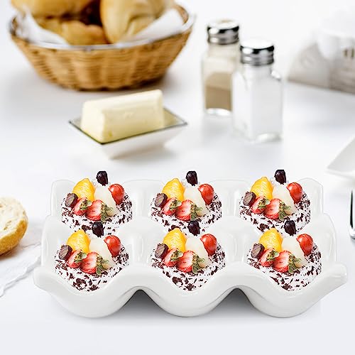 DEAYOU 4 Pack 24 Cups Egg Tray Holders, Porcelain Egg Container for Countertop Fridge, Ceramic Eggs Keeper Storage Organizer, Tiny Egg Dispenser Serving Dish Serveware for Display, Kitchen, White